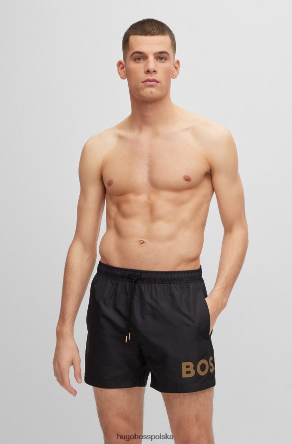 Hugo Boss Szorty kąpielowe z materiału pochodzącego z recyklingu z kontrastowym logo, czarne hugo czarny R0X0H61117