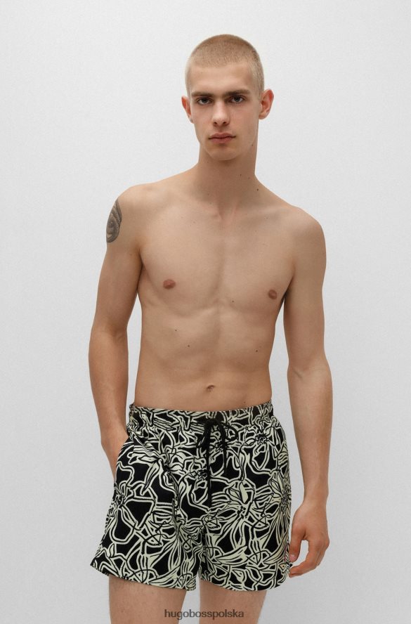 Hugo Boss Szorty kąpielowe z nadrukiem liści i czerwoną metką z logo jasnożółtym hugo jasny zółty R0X0H64545