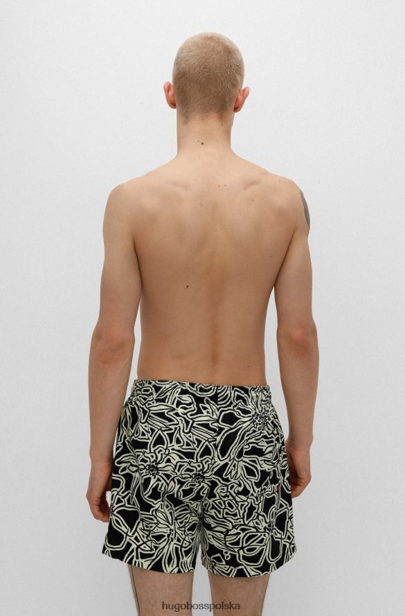 Hugo Boss Szorty kąpielowe z nadrukiem liści i czerwoną metką z logo jasnożółtym hugo jasny zółty R0X0H64545