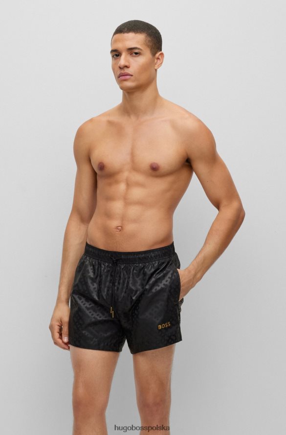 Hugo Boss Szybkoschnące szorty kąpielowe hugo z nadrukiem monogramów, w kolorze czarnym, wykonane z materiału pochodzącego z recyklingu czarny R0X0H62654