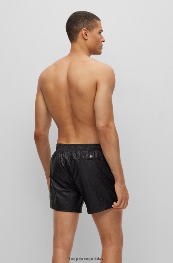 Hugo Boss Szybkoschnące szorty kąpielowe hugo z nadrukiem monogramów, w kolorze czarnym, wykonane z materiału pochodzącego z recyklingu czarny R0X0H62654