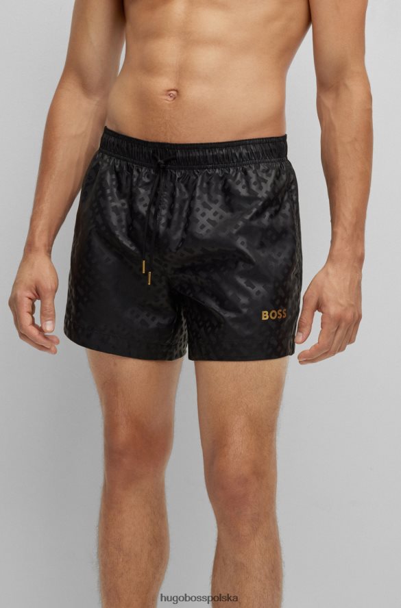 Hugo Boss Szybkoschnące szorty kąpielowe hugo z nadrukiem monogramów, w kolorze czarnym, wykonane z materiału pochodzącego z recyklingu czarny R0X0H62654
