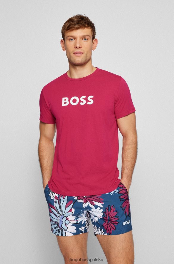 Hugo Boss T-shirt o swobodnym kroju upf 50+ z bawełny z różowym logo hugo różowy R0X0H61301