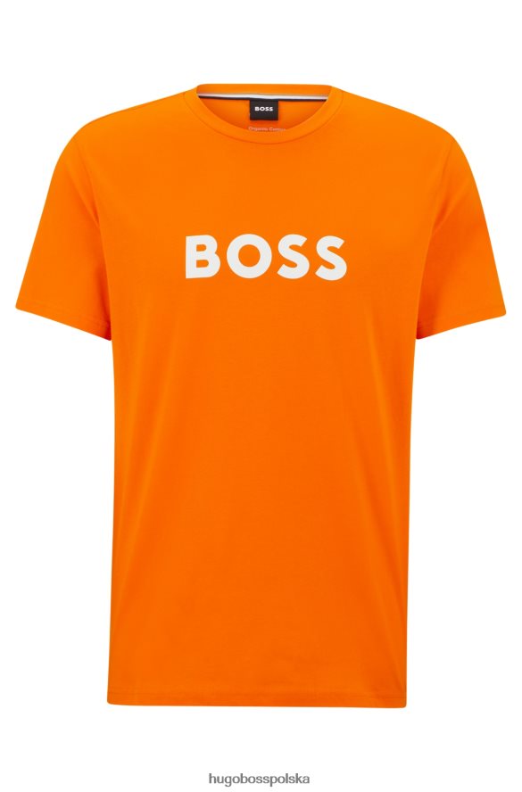 Hugo Boss T-shirt o swobodnym kroju z bawełny organicznej z kontrastowym logo Hugo Orange Pomarańczowy R0X0H63882