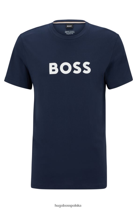 Hugo Boss T-shirt o swobodnym kroju z bawełny organicznej z kontrastowym logo w kolorze ciemnoniebieskim hugo ciemny niebieski R0X0H63886