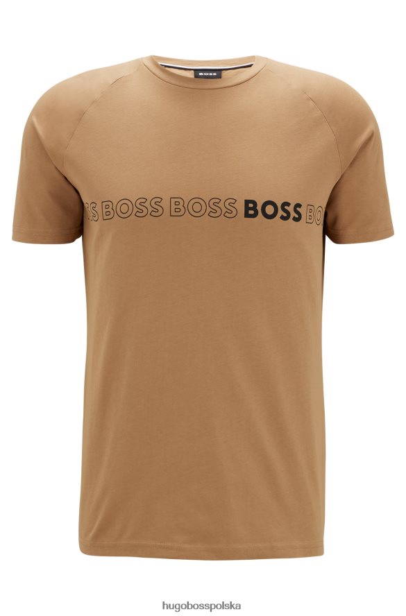 Hugo Boss beżowa koszulka z bawełnianego jerseyu o kroju slim fit z ochroną UPF 50 hugo beżowy R0X0H61651
