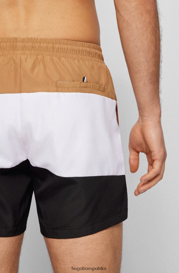 Hugo Boss beżowe szorty kąpielowe z materiału pochodzącego z recyklingu z kolorowymi paskami hugo beżowy R0X0H64603
