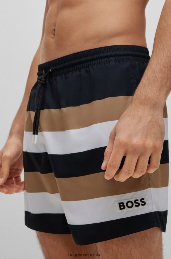 Hugo Boss beżowe, szybkoschnące szorty kąpielowe hugo w charakterystyczne paski, wykonane z materiału pochodzącego z recyklingu beżowy R0X0H63472