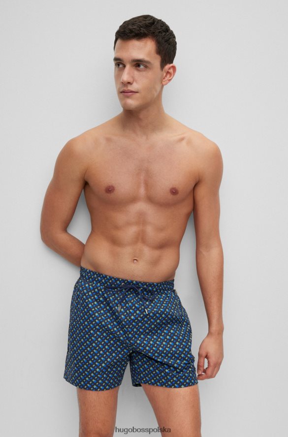 Hugo Boss ciemnoniebieskie szorty kąpielowe hugo z materiału pochodzącego z recyklingu z nadrukiem z monogramem ciemny niebieski R0X0H63383