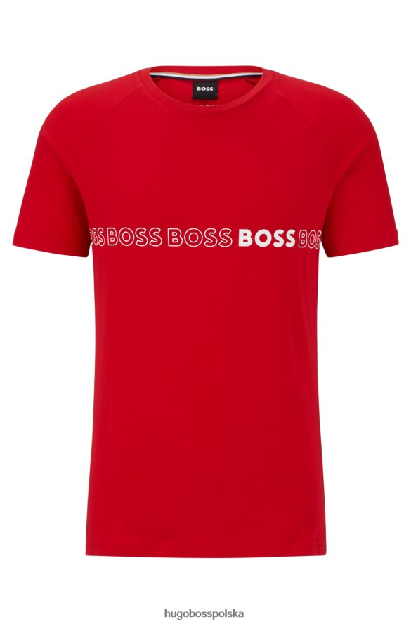 Hugo Boss czerwona koszulka Hugo o dopasowanym kroju z bawełny organicznej z powtarzającymi się logo czerwony R0X0H63706
