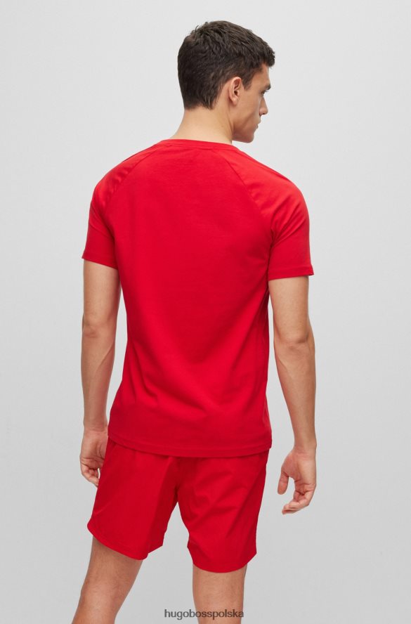 Hugo Boss czerwona koszulka Hugo o dopasowanym kroju z bawełny organicznej z powtarzającymi się logo czerwony R0X0H63706