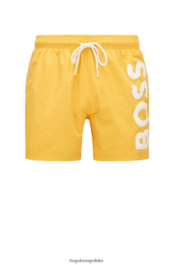 Hugo Boss jasnożółte, szybkoschnące spodenki kąpielowe z dużym kontrastowym logo hugo jasny zółty R0X0H63815