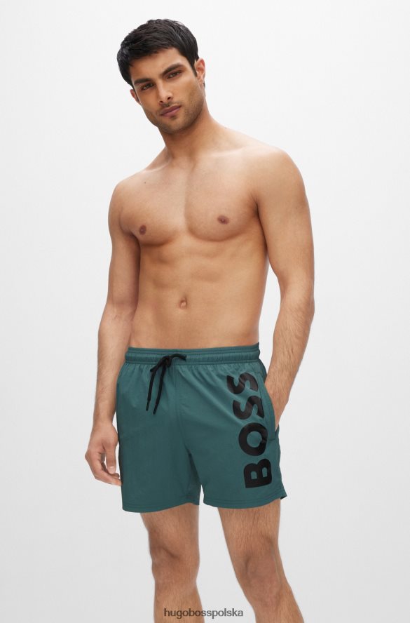Hugo Boss jasnozielone, szybkoschnące szorty kąpielowe z dużym kontrastowym logo hugo jasnozielony R0X0H63821