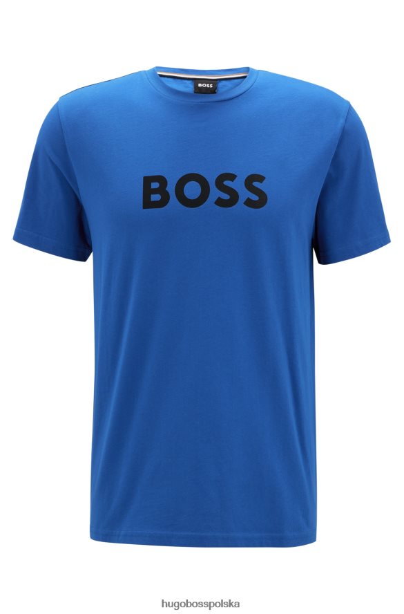 Hugo Boss niebieska bawełniana koszulka hugo o swobodnym kroju upf 50+ z logo niebieski R0X0H61304