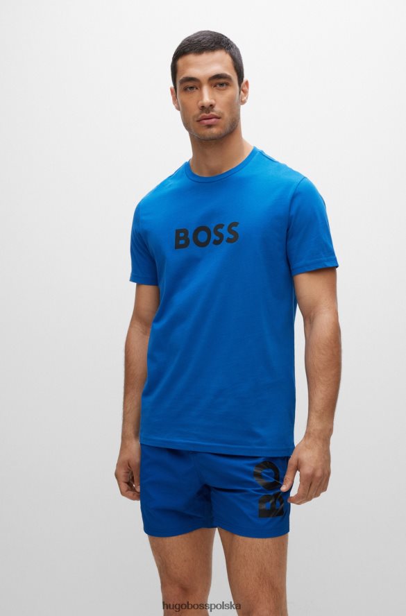 Hugo Boss niebieska bawełniana koszulka hugo o swobodnym kroju upf 50+ z logo niebieski R0X0H61304