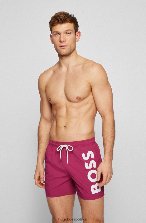 Hugo Boss różowe, szybkoschnące szorty kąpielowe hugo z dużym kontrastowym logo różowy R0X0H63817