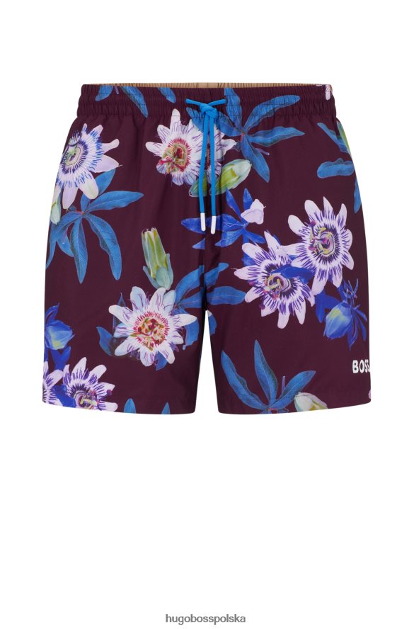 Hugo Boss szorty kąpielowe w kwiatowy wzór z logo w kolorze ciemnofioletowym hugo ciemny fiolet R0X0H63443