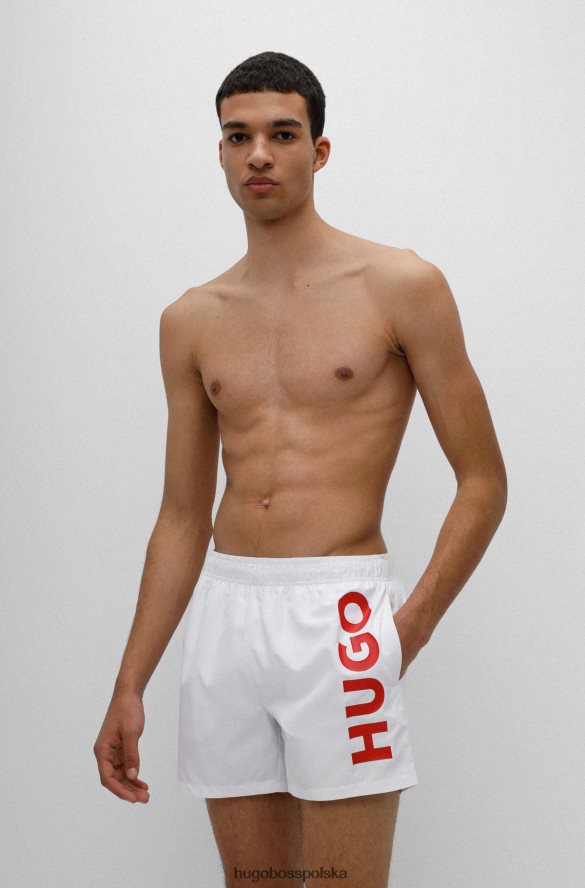 Hugo Boss szybkoschnące spodenki kąpielowe z pionowym logo hugo w kolorze białym biały R0X0H63175