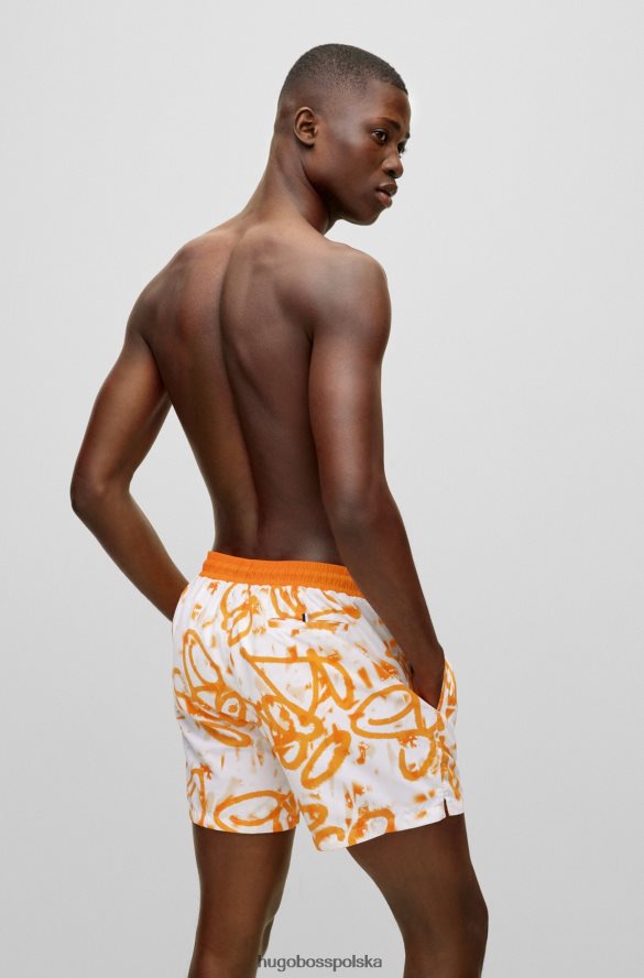 Hugo Boss szybkoschnące szorty kąpielowe hugo z materiału pochodzącego z recyklingu z grafiką graffiti w kolorze pomarańczowym Pomarańczowy R0X0H64406