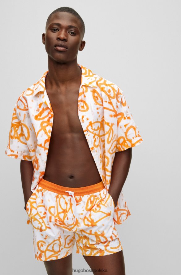 Hugo Boss szybkoschnące szorty kąpielowe hugo z materiału pochodzącego z recyklingu z grafiką graffiti w kolorze pomarańczowym Pomarańczowy R0X0H64406