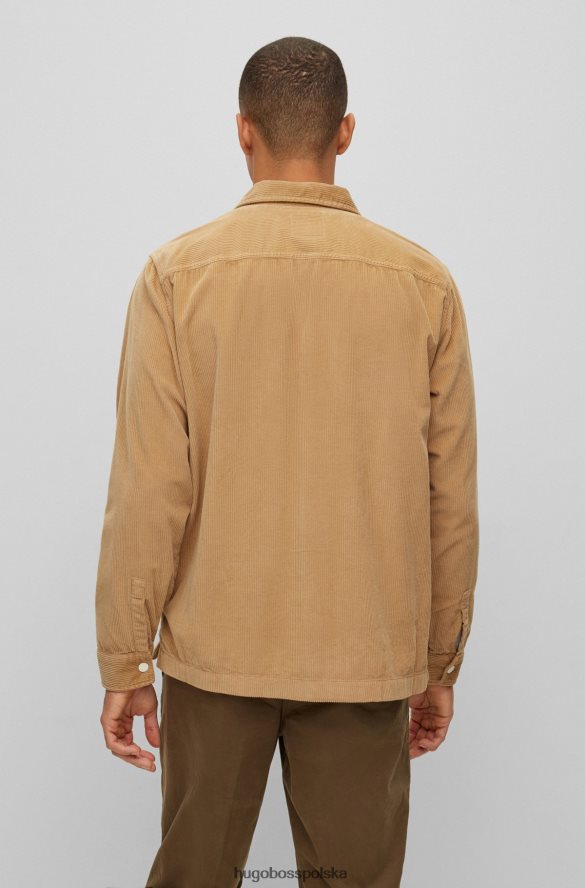 Hugo Boss Beżowa koszula wierzchnia hugo z bawełnianego sztruksu z haftowanym logo beżowy R0X0H62454