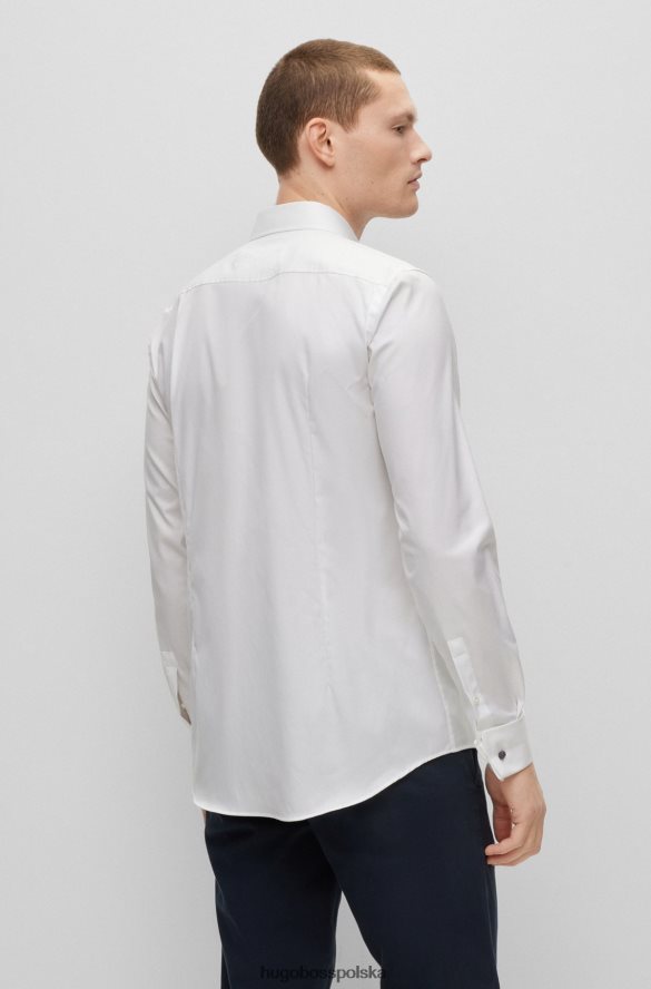 Hugo Boss Biała koszula Hugo o dopasowanym kroju z elastycznej bawełny z podwójnymi mankietami biały R0X0H64287
