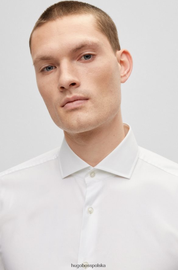 Hugo Boss Biała koszula Hugo o dopasowanym kroju z elastycznej bawełny z podwójnymi mankietami biały R0X0H64287