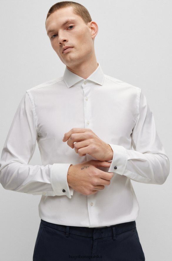 Hugo Boss Biała koszula Hugo o dopasowanym kroju z elastycznej bawełny z podwójnymi mankietami biały R0X0H64287
