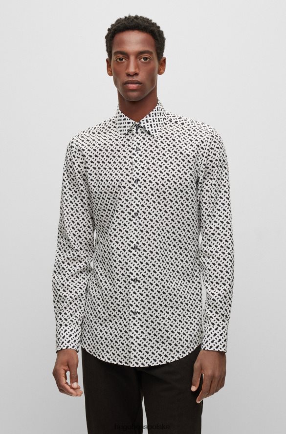 Hugo Boss Biała koszula Hugo o dopasowanym kroju z tkaniny z nadrukiem monogramów biały R0X0H62482