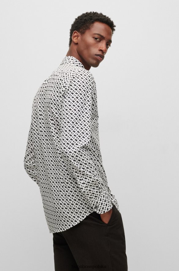 Hugo Boss Biała koszula Hugo o dopasowanym kroju z tkaniny z nadrukiem monogramów biały R0X0H62482