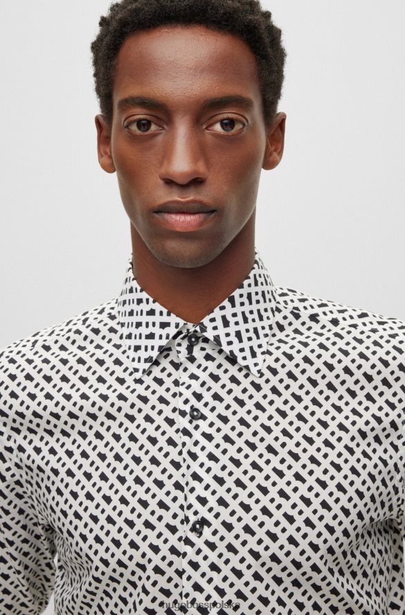 Hugo Boss Biała koszula Hugo o dopasowanym kroju z tkaniny z nadrukiem monogramów biały R0X0H62482