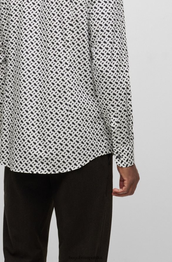 Hugo Boss Biała koszula Hugo o dopasowanym kroju z tkaniny z nadrukiem monogramów biały R0X0H62482
