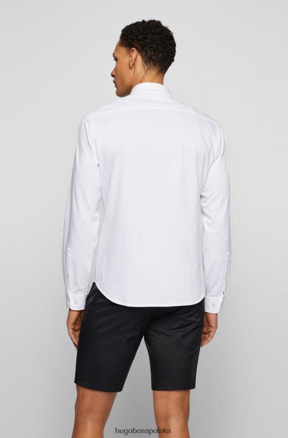 Hugo Boss Biała koszulka dżersejowa Hugo o regularnym kroju z kołnierzykiem zapinanym na guziki biały R0X0H64083