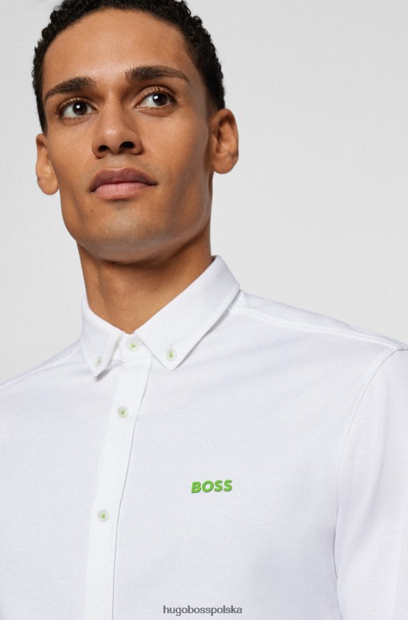 Hugo Boss Biała koszulka dżersejowa Hugo o regularnym kroju z kołnierzykiem zapinanym na guziki biały R0X0H64083