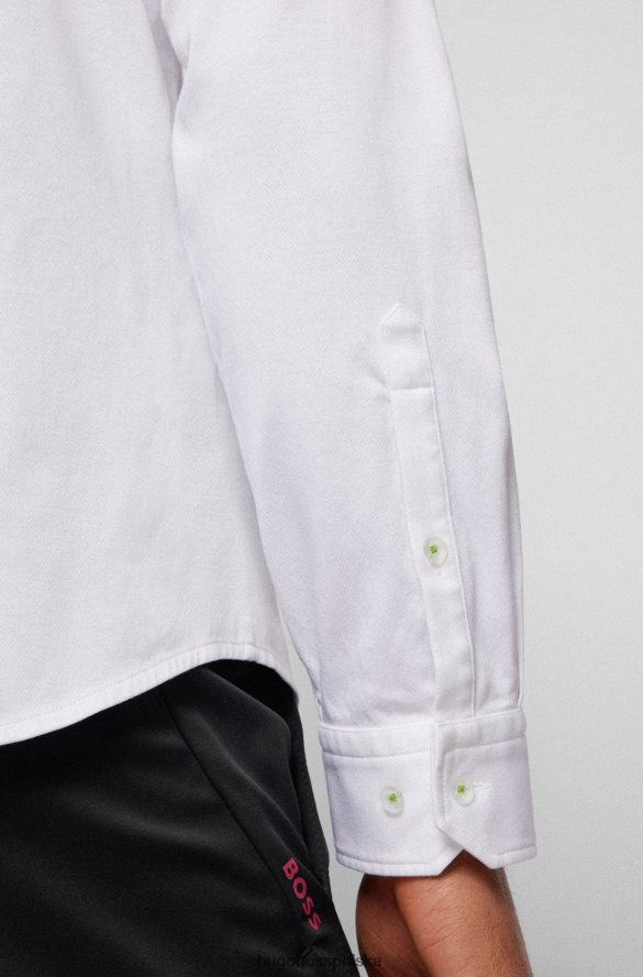 Hugo Boss Biała koszulka dżersejowa Hugo o regularnym kroju z kołnierzykiem zapinanym na guziki biały R0X0H64083
