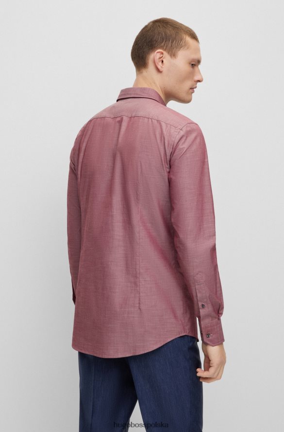 Hugo Boss Ciemnoczerwona koszula hugo o dopasowanym kroju z organicznej bawełny chambray ciemno czerwony R0X0H64643