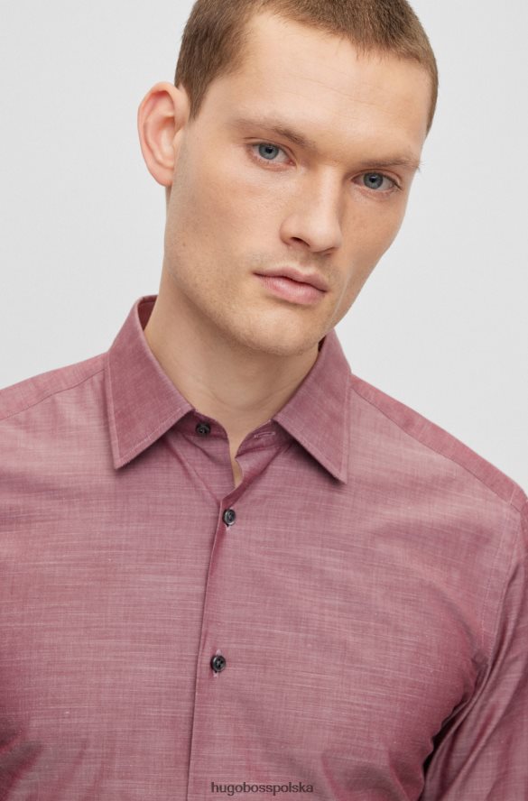 Hugo Boss Ciemnoczerwona koszula hugo o dopasowanym kroju z organicznej bawełny chambray ciemno czerwony R0X0H64643