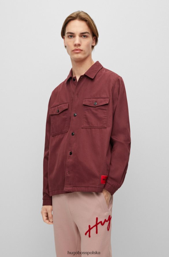 Hugo Boss Ciemnoczerwona koszula oversize Hugo z bawełny organicznej z metką z logo ciemno czerwony R0X0H64462