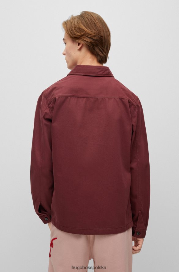 Hugo Boss Ciemnoczerwona koszula oversize Hugo z bawełny organicznej z metką z logo ciemno czerwony R0X0H64462
