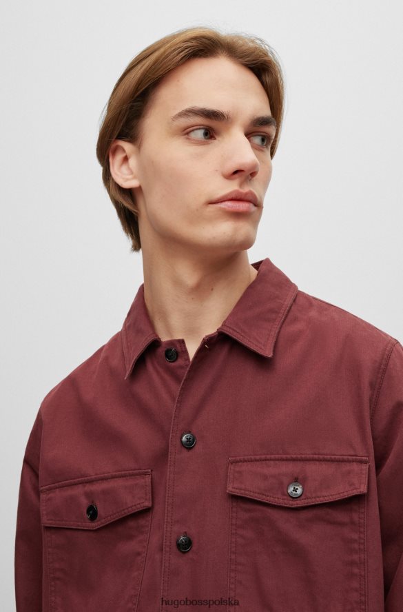 Hugo Boss Ciemnoczerwona koszula oversize Hugo z bawełny organicznej z metką z logo ciemno czerwony R0X0H64462