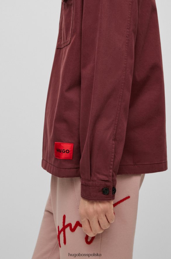 Hugo Boss Ciemnoczerwona koszula oversize Hugo z bawełny organicznej z metką z logo ciemno czerwony R0X0H64462