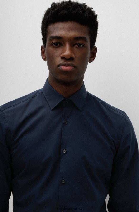 Hugo Boss Ciemnoniebieska koszula Hugo o dopasowanym kroju z bawełnianej popeliny łatwej w prasowaniu ciemny niebieski R0X0H62108