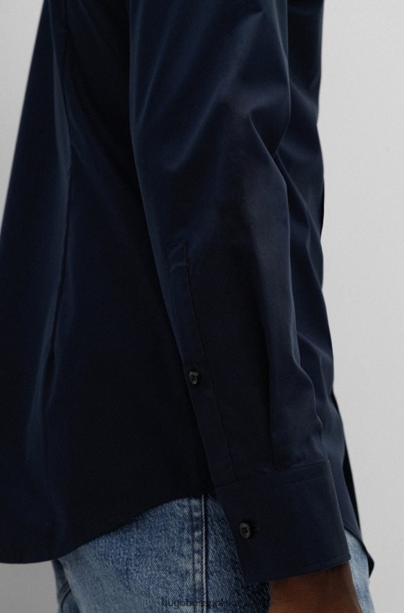 Hugo Boss Ciemnoniebieska koszula Hugo o dopasowanym kroju z bawełnianej popeliny łatwej w prasowaniu ciemny niebieski R0X0H62108
