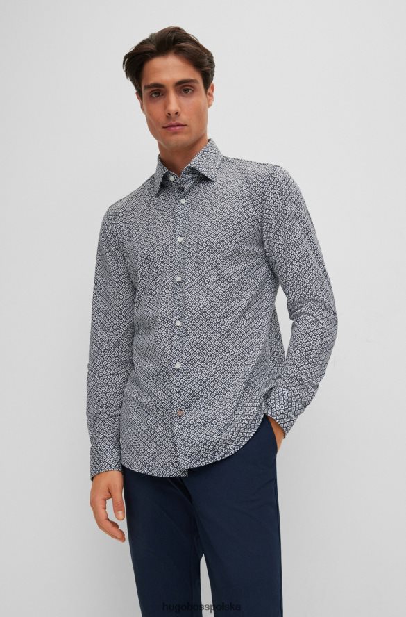 Hugo Boss Ciemnoniebieska koszula hugo o dopasowanym kroju z bawełnianego dżerseju z nadrukiem ciemny niebieski R0X0H63518