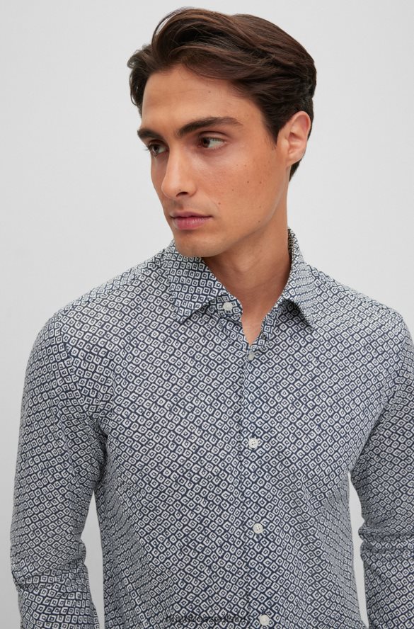 Hugo Boss Ciemnoniebieska koszula hugo o dopasowanym kroju z bawełnianego dżerseju z nadrukiem ciemny niebieski R0X0H63518