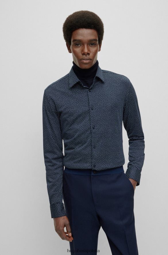 Hugo Boss Ciemnoniebieska koszula hugo o dopasowanym kroju z drukowanej tkaniny o elastycznym splocie ciemny niebieski R0X0H62979