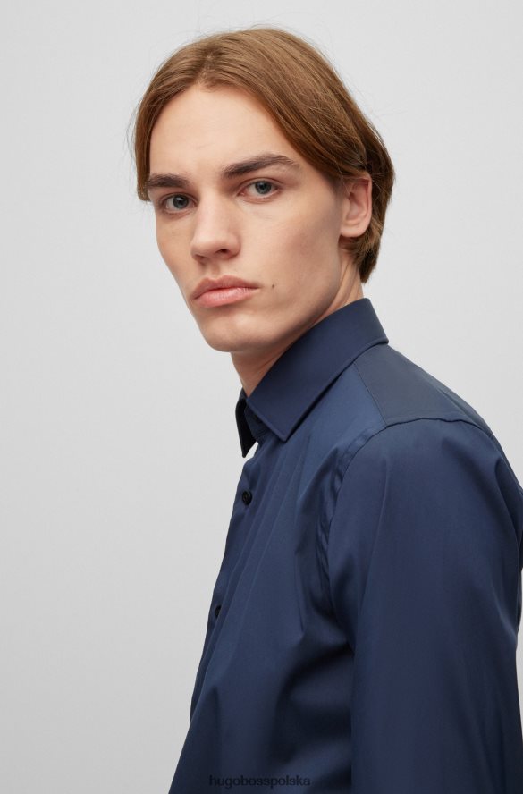 Hugo Boss Ciemnoniebieska koszula hugo o dopasowanym kroju z popeliny z domieszką bawełny ciemny niebieski R0X0H63097