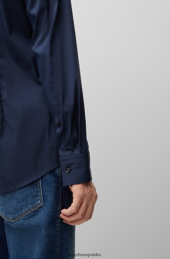 Hugo Boss Ciemnoniebieska koszula hugo o dopasowanym kroju z popeliny z domieszką bawełny ciemny niebieski R0X0H63097