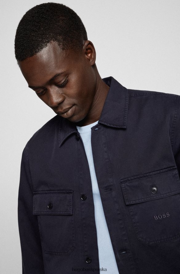 Hugo Boss Ciemnoniebieska koszula oversize o kroju oversize z grubej bawełny o diagonalnym splocie hugo ciemny niebieski R0X0H63218