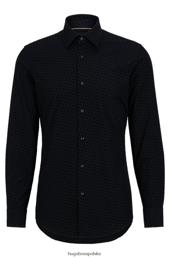 Hugo Boss Czarna koszula Hugo o dopasowanym kroju z bawełny z monogramami we flokowane wzory czarny R0X0H63891